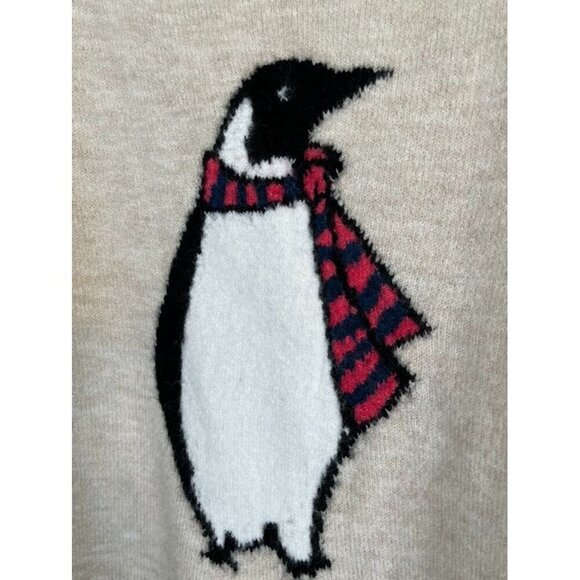 Gap Sweater Women LT Tan  Penguin Novelty Fuzzy Preppy Old Money Classic Retro - Picture 5 of 9